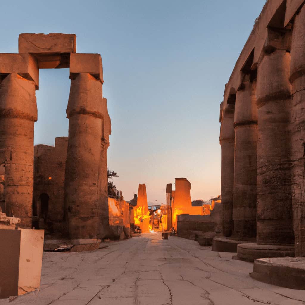 Ancient Egyptian ruins at sunset Egypt Archaeological