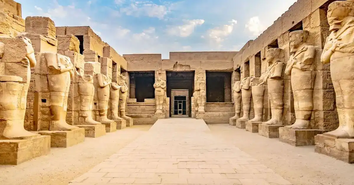 Aerial view of ancient Egyptian temples at Karnak complex in Luxor, Egypt