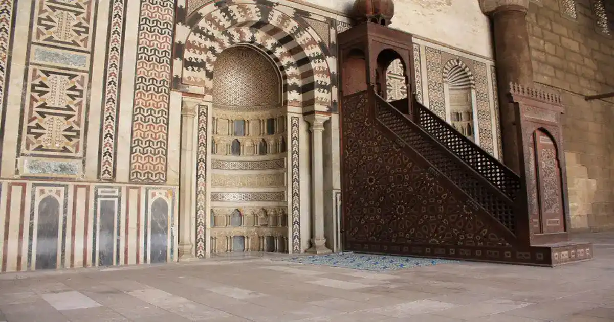 Ahmad Ibn Tulun Mosque courtyard and spiral minaret in Cairo